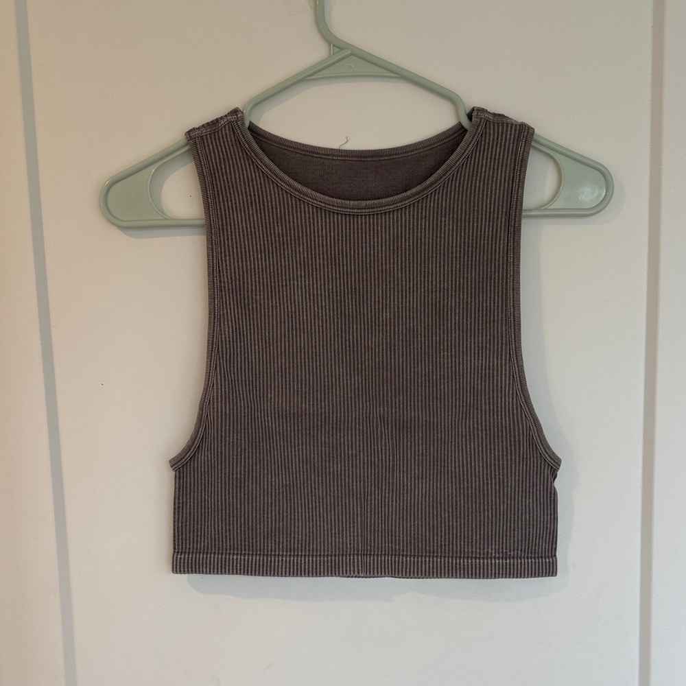 Gray Ribbed Sleeveless Crop Top